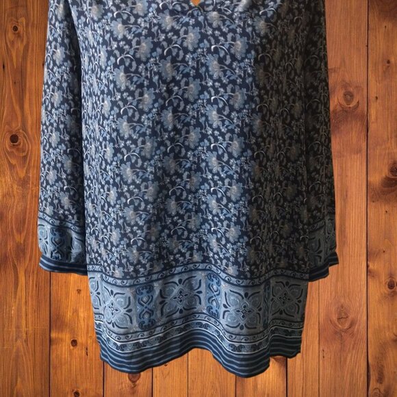 DALIA WOMEN'S SMALL 3/4 LENGTH SLEEVE FLORAL BLOUSE PULLOVER BOHO HIPPIE BLUE - Picture 3 of 5